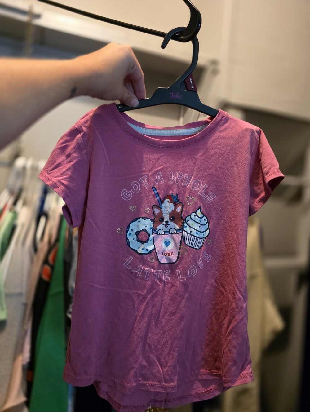Kids Pink Graphic Tee with Cute Latte Design